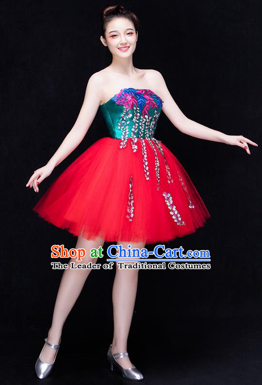 Traditional Chinese Classic Stage Performance Chorus Modern Dance Costumes Bubble Dress, Chorus Competition Costume, Compere Costumes for Women