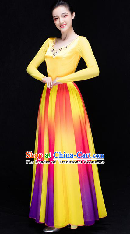 Traditional Chinese Classic Stage Performance Chorus Colorful Folk Dance Costumes Dress, Chorus Competition Costume, Compere Costumes for Women