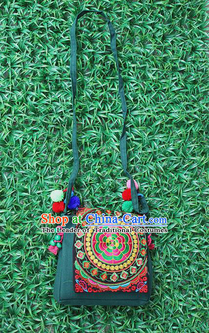 Traditional Chinese Miao Nationality Palace Handmade Embroidery Peony Handbag Hmong Handmade Embroidery Canvas Messenger Bags for Women