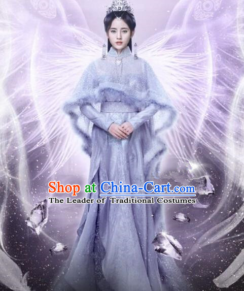 Traditional Chinese Ancient Female Costumes Fairy Costume, Chinese Han Dynasty Imperial Princess Embroidery Clothes and Hair Accessories Complete Set for Women