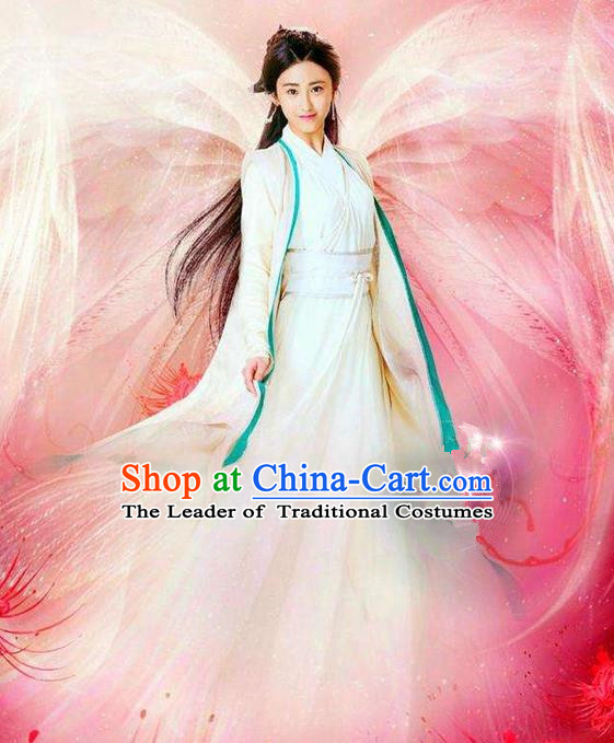 Traditional Chinese Ancient Female Costumes Young Girl Costume, Chinese Han Dynasty Imperial Princess Embroidery Clothes and Hair Accessories Complete Set for Women