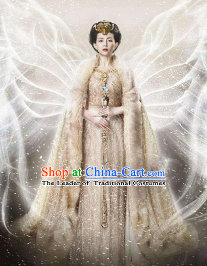 Traditional Chinese Ancient Female Costumes Imperial Emperess Costume, Chinese Han Dynasty Imperial Queen Embroidery Clothes and Hair Accessories Complete Set for Women