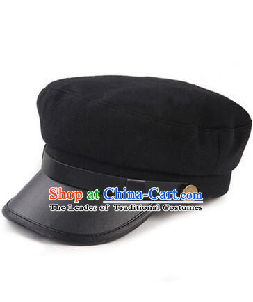 Chinese Traditional Style Wu Si Period Student Hat Play Stage Flat Hat Men Sun Yat Sen's Uniform Hat Black