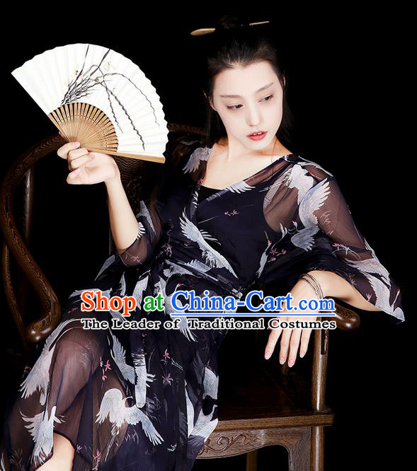 Traditional Classic Women Clothing, Traditional Classic Long Chiffon Even Dress, Long Chiffon Skirts with Braces Skirt