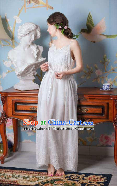Traditional Classic Women Clothing, Traditional Classic White Silk Pajamas Heavy Lace Embroidery Evening Dress Restoring Garment Skirt Braces Skirt