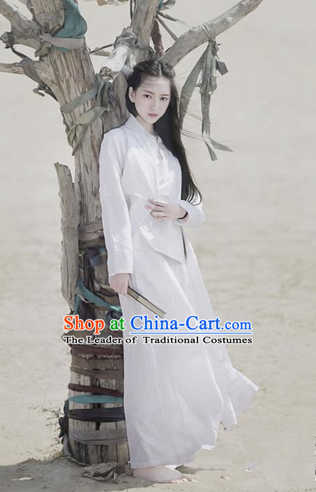 Traditional Classic Women Clothing, Traditional Chinese Classic Cotton Hanfu White Han Dynasty Blouse