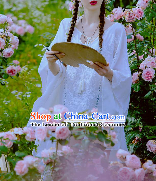 Traditional Classic Women Clothing, Traditional Classic White Silk Cotton Embroidered Cape Sharply Even Garment Skirt