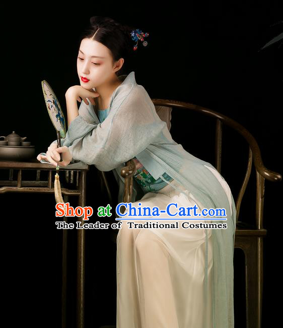 Traditional Classic Women Clothing, Traditional Chinese Style Yarn Hanfu, Classic Long Cape Cardigan, Han Dynasty Long Yarn Coat