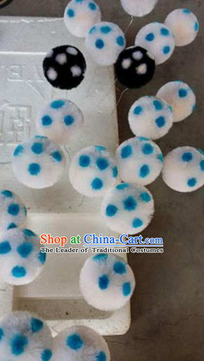 Peking Opera Head Wear Pompoms Accessories Pendant 6.5cm White Ball with Blue Dot