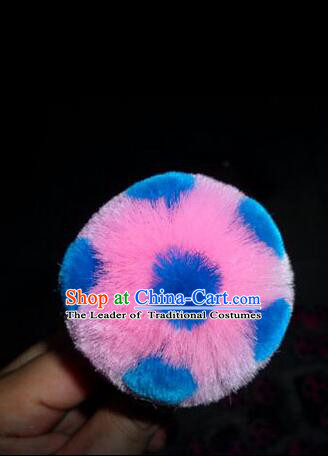 Peking Opera Head Wear Pompoms Accessories Pendant 6.5cm Pink Ball with Blue Dot