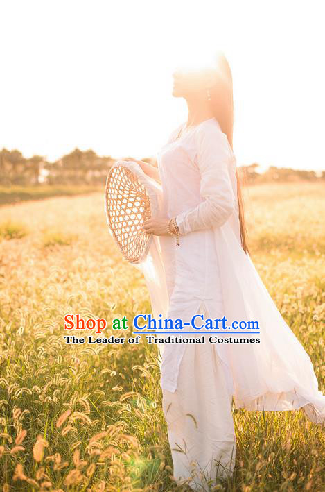 Traditional Classic Women Costumes, Traditional Classic Chinese Style Restoring Ancient White Cardigan Wearing Hanfu Shawl