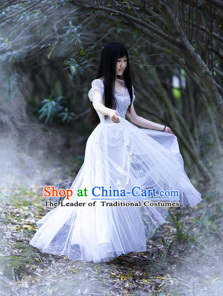 Traditional Classic Women Clothing, Traditional Classic Palace Lace Wedding Dress Bride Veil Long Skirts