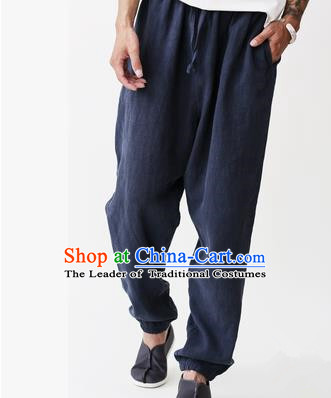 Traditional Chinese Linen Tang Suit Trousers, Chinese Ancient Costumes Signature Cotton Leg Pants Lay Pants Zen Pants