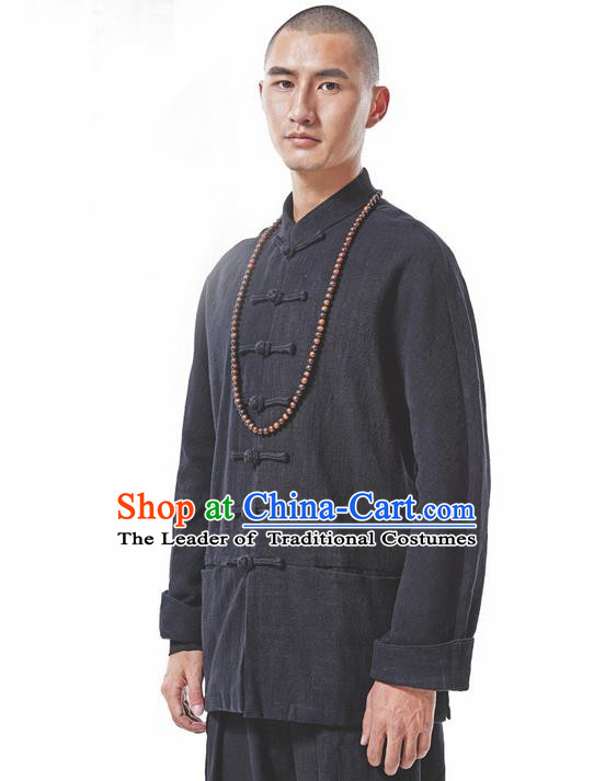 Traditional Chinese Long-Sleeved Linen Tangzhuang Overcoat, Flax Tang Suit Coat for Men