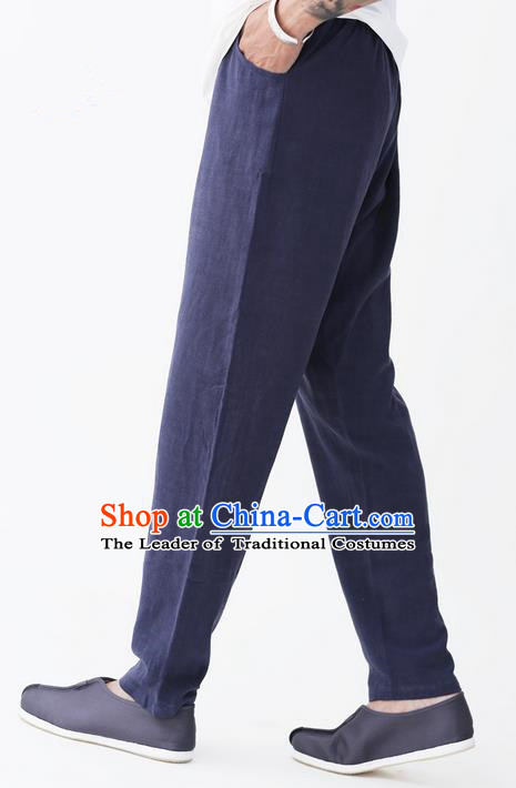 Traditional Chinese Linen Tang Suit Men Trousers, Chinese Ancient Costumes Linen Pants for Men