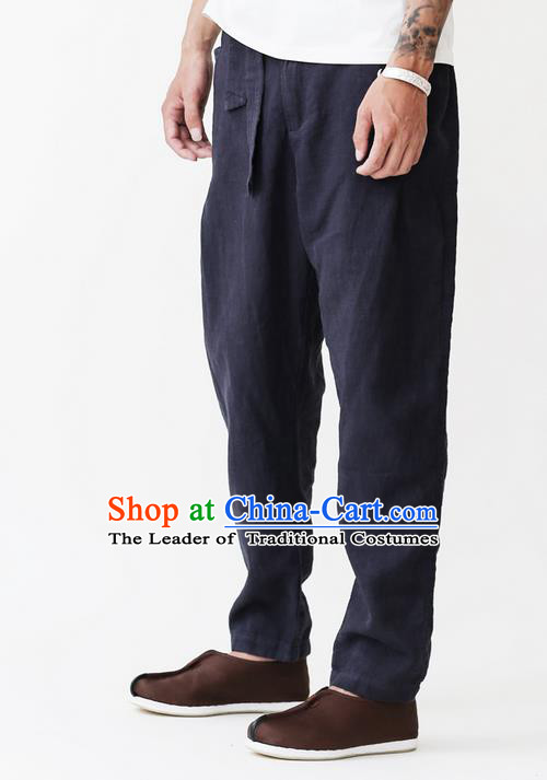 Traditional Chinese Linen Tang Suit Men Trousers, Chinese Ancient Costumes Cotton Pants for Men