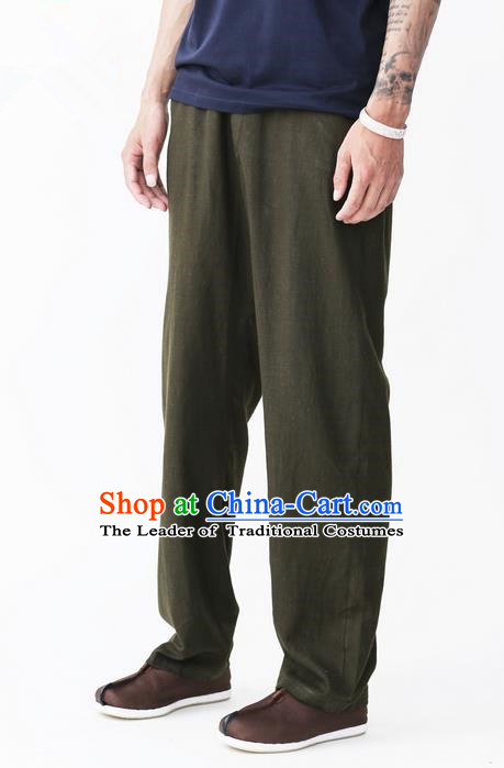 Traditional Chinese Linen Tang Suit Men Trousers, Chinese Ancient Costumes Cotton Pants, Pure Cotton Yarn Hemp Pants for Men