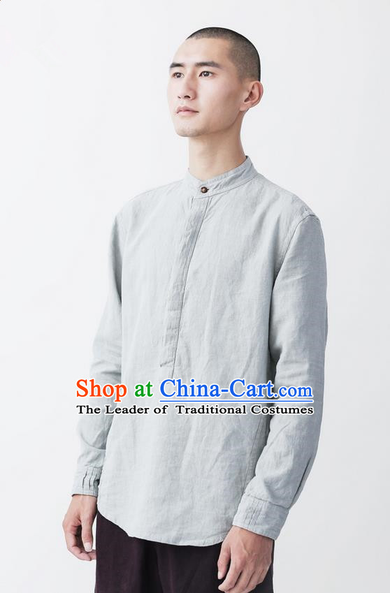 Traditional Chinese Linen Tang Suit Men Costumes, Chinese Ancient Tunic Suit Long Sleeved Shirt for Men