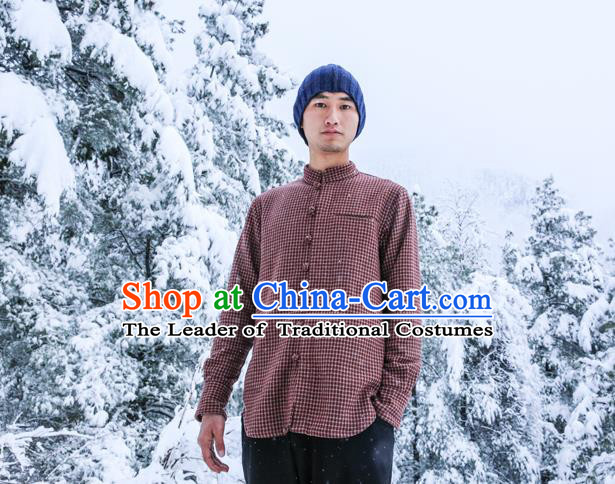 Traditional Chinese Woolen Tang Suit Men Costumes Men Shirt, Chinese Ancient Wool Blouse for Men