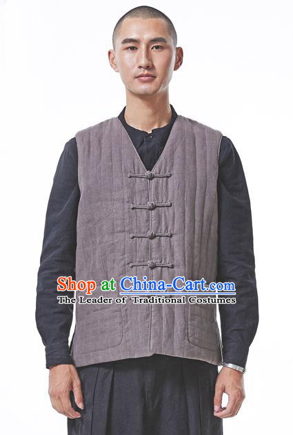 Traditional Chinese Linen Tang Suit Men Costumes Vest, Chinese Ancient Thicken Cotton Vest, Hanfu Vest for Men