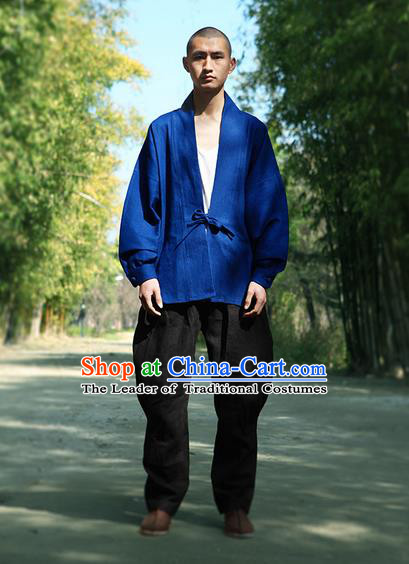 Chinese Hooded Cotton Linen Double-Breasted Tang Suit Plate Buttons Chinese Style Restoring Ancient Thick Cotton-Padded Jacket Hanfu Male Winter Coat