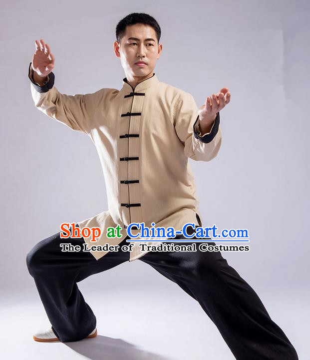 Traditional Chinese Top Cross Elastic Linen Kung Fu Costume Martial Arts Kung Fu Training Uniform Gongfu Shaolin Wushu Clothing Tai Chi Taiji Teacher Suits Uniforms for Men