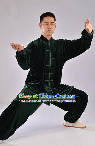 Traditional Chinese Top Upset South Korea Velvet Pleuche Kung Fu Costume Martial Arts Kung Fu Training Uniform Tang Suit Gongfu Shaolin Wushu Clothing Tai Chi Taiji Teacher Suits Uniforms for Men