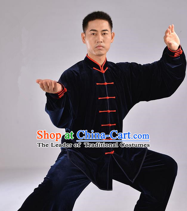 Traditional Chinese Top Upset South Korea Velvet Pleuche Kung Fu Costume Martial Arts Kung Fu Training Uniform Tang Suit Gongfu Shaolin Wushu Clothing Tai Chi Taiji Teacher Suits Uniforms for Men