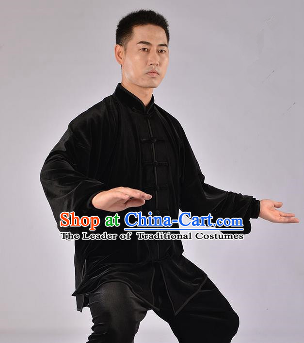 Traditional Chinese Top Upset South Korea Velvet Pleuche Kung Fu Costume Martial Arts Kung Fu Training Uniform Tang Suit Gongfu Shaolin Wushu Clothing Tai Chi Taiji Teacher Suits Uniforms for Men