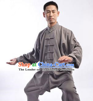 Traditional Chinese Top Linen Kung Fu Costume Martial Arts Kung Fu Training Uniform Tang Suit Gongfu Shaolin Wushu Clothing Tai Chi Taiji Teacher Suits Uniforms for Men