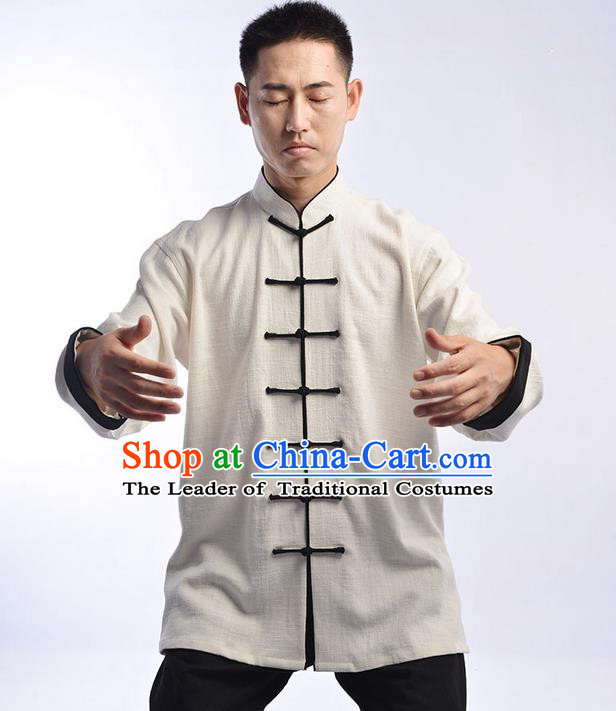 Traditional Chinese Top Thicken Linen Kung Fu Costume Martial Arts Kung Fu Training Uniform Tang Suit Gongfu Shaolin Wushu Clothing Tai Chi Taiji Teacher Suits Uniforms for Men