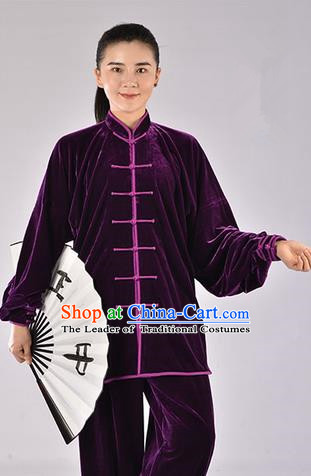 Traditional Chinese Thicken Pleuche Kung Fu Costume Martial Arts Kung Fu Training Uniform Tang Suit Gongfu Shaolin Wushu Clothing Tai Chi Taiji Teacher Suits Uniforms for Women