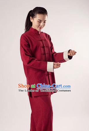 Traditional Chinese Transverse Elastic Cotton Linen Kung Fu Costume Martial Arts Kung Fu Training Uniform Tang Suit Gongfu Shaolin Wushu Clothing Tai Chi Taiji Teacher Suits Uniforms for Women