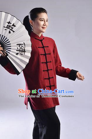 Traditional Chinese Thickening Cotton Linen Kung Fu Costume Martial Arts Kung Fu Training Uniform Tang Suit Gongfu Shaolin Wushu Clothing Tai Chi Taiji Teacher Suits Uniforms for Women