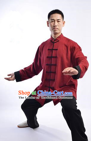 Traditional Chinese Thicken Linen Kung Fu Costume Martial Arts Kung Fu Training Uniform Tang Suit Gongfu Shaolin Wushu Clothing Tai Chi Taiji Teacher Suits Uniforms for Men