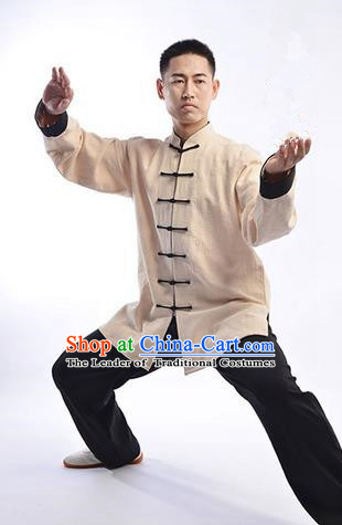 Traditional Chinese Thicken Linen Kung Fu Costume Martial Arts Kung Fu Training Uniform Tang Suit Gongfu Shaolin Wushu Clothing Tai Chi Taiji Teacher Suits Uniforms for Men