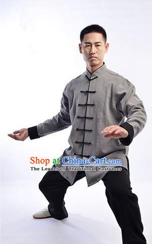 Traditional Chinese Thicken Linen Kung Fu Costume Martial Arts Kung Fu Training Uniform Tang Suit Gongfu Shaolin Wushu Clothing Tai Chi Taiji Teacher Suits Uniforms for Men