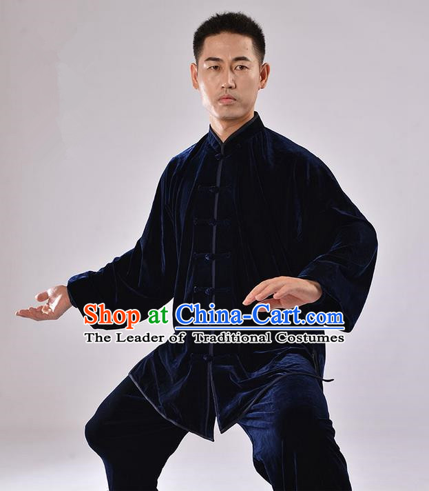 Traditional Chinese Thicken Pleuche Kung Fu Costume Martial Arts Kung Fu Training Uniform Tang Suit Gongfu Shaolin Wushu Clothing Tai Chi Taiji Teacher Suits Uniforms for Men