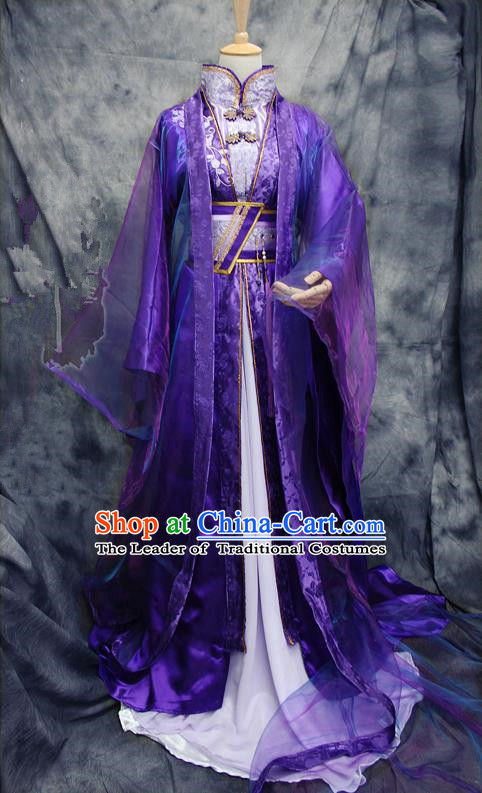 Chinese Ancient Cosplay Costumes, Chinese Traditional Embroidered Clothes, Ancient Chinese Cosplay Swordsman Knight Costume Complete Set for Men