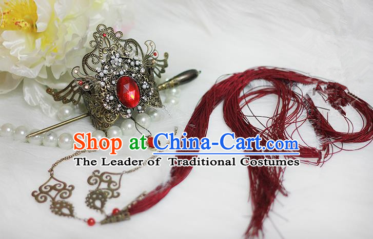 Chinese Ancient Cosplay Hair Accessories, Chinese Traditional Royal Prince Hair Tuinga, Ancient Chinese Cosplay Swordsman Knight Hairpin for Men