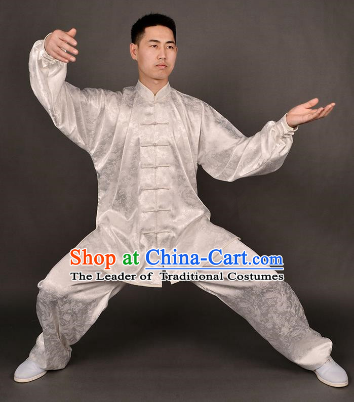 Traditional Chinese High-Grade Dragon South Korea Silk Kung Fu Costume Martial Arts Kung Fu Training Uniform Tang Suit Gongfu Shaolin Wushu Clothing Tai Chi Taiji Teacher Suits Uniforms for Men