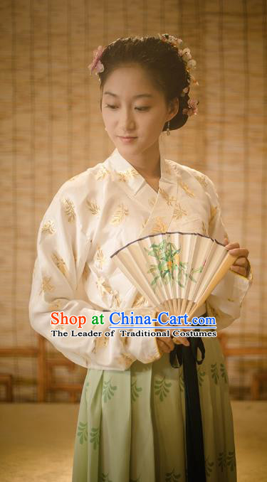 Traditional Chinese Ming Dynasty Young Lady Embroidered Costume, Asian China Ancient Hanfu Clothing for Women