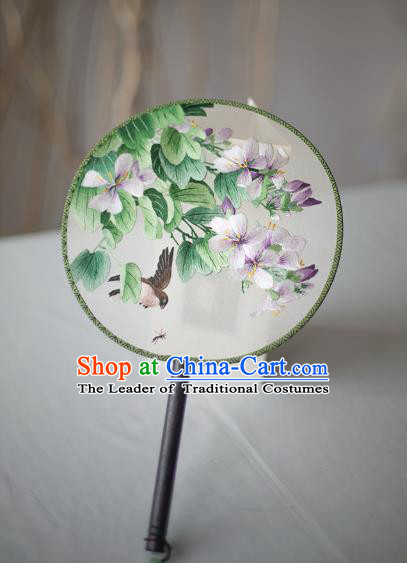 Traditional Chinese Palace Lady Accessories Hanfu Embroidered Birds Flowers Fans, Asian China Ancient Round Fan for Women