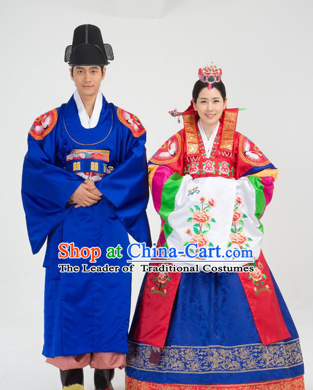 Traditional Korean Costumes Palace Lady Formal Attire Ceremonial Wedding Purple Dress, Asian Korea Hanbok Bride Embroidered Clothing for Women