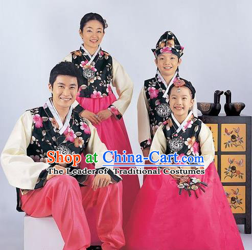 Traditional Korean Costumes Parent-Child Outfit Full Dress Family Formal Attire Ceremonial Clothes, Korea Court Embroidered Clothing