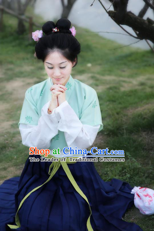 Traditional Chinese Tang Dynasty Young Lady Embroidered Costume, Asian China Ancient Hanfu Princess Dress Clothing