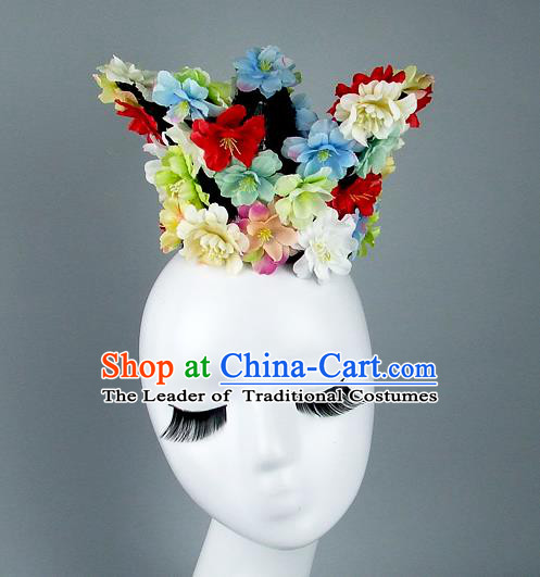 Top Grade Handmade Princess Hair Accessories Model Show Colorful Flowers Royal Crown, Baroque Style Bride Deluxe Headwear for Women