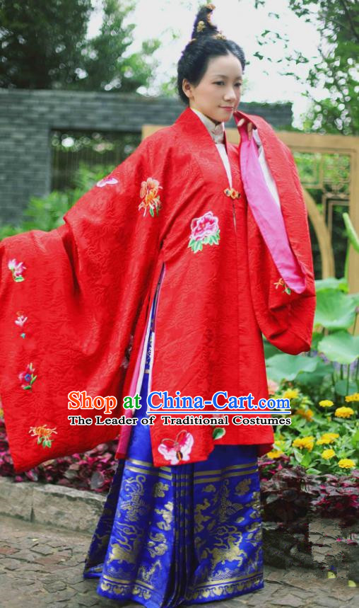 Traditional Chinese Ming Dynasty Empress Wedding Embroidered Costume, Asian China Ancient Hanfu Bride Dress Clothing for Women