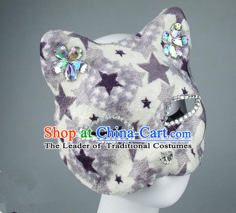 Handmade Exaggerate Fancy Ball Accessories Model Show Crystal Mask, Halloween Ceremonial Occasions Face Mask