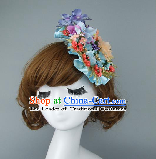 Top Grade Handmade Wedding Hair Accessories Model Show Flowers Hair Stick, Baroque Style Bride Deluxe Headwear for Women